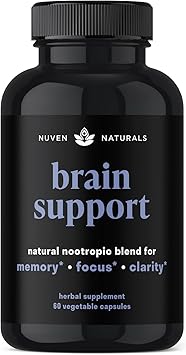 Brain Support Supplement - Natural Memory and Focus Supplement with Lions Mane, Ginkgo Biloba, Bacopa Monnieri & Ashwagandha Root - Natural Nootropics & Brain Booster | 60 Capsules
