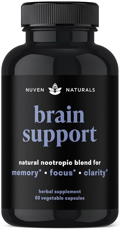 Nuven Naturals — Suplemento para foco e memória com Lion’s Mane, Ginkgo Biloba, Bacopa Monnieri e Ashwagandha — 60 cápsulas