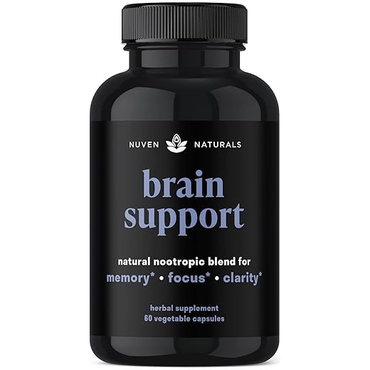 Brain Support Supplement - Natural Memory and Focus Supplement with Lion’s Mane, Ginkgo Biloba, Bacopa Monnieri & Ashwagandha Root - Natural Nootropics & Brain Booster | 60 Capsules