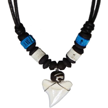 Boys Shark Tooth Necklace Surfer Hawaiian Beach - Color White Bone
