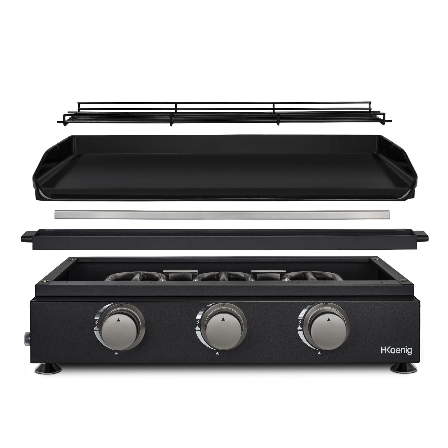 H.Koenig Piastra PLX1032 a Gas 3 Bruciatori U Acciaio Inox. Piastra Ghisa smaltata - Gas Propano o Butano
