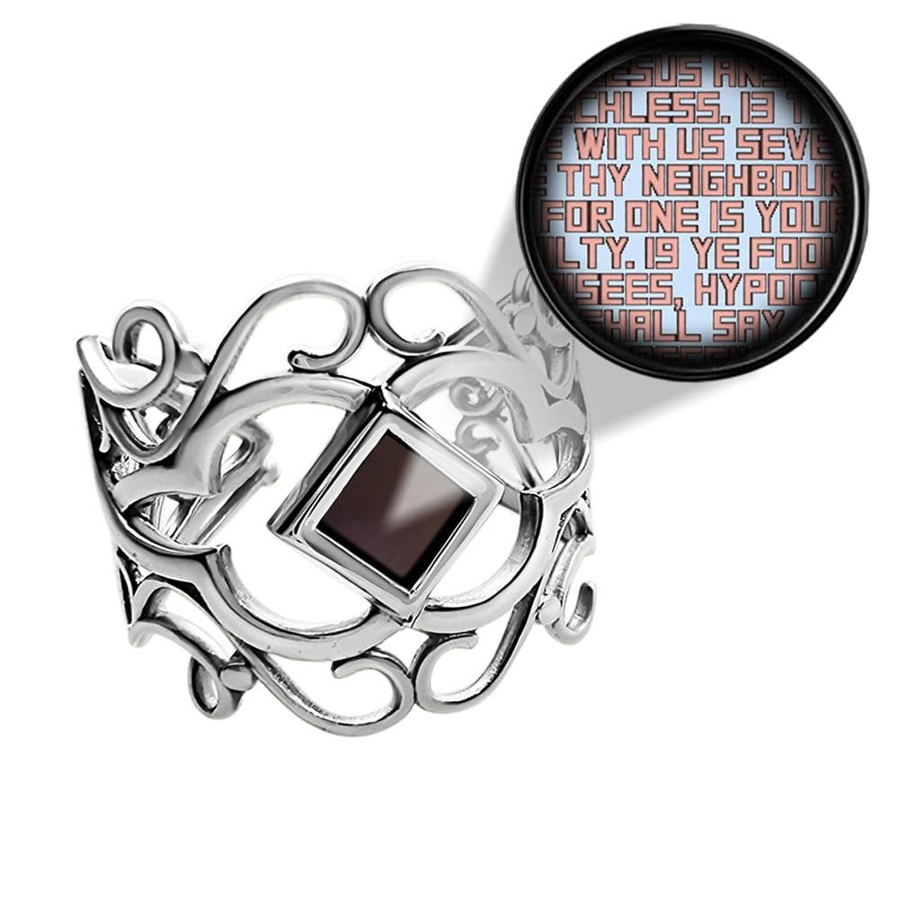 Shlama Nano Bible Jewelry Ring - Christian Celtic Swirl Design with Whole KJV New Testament Engraved on Microchip, Symbolic Gift for Women, Adjustable 6.5 to 7.5
