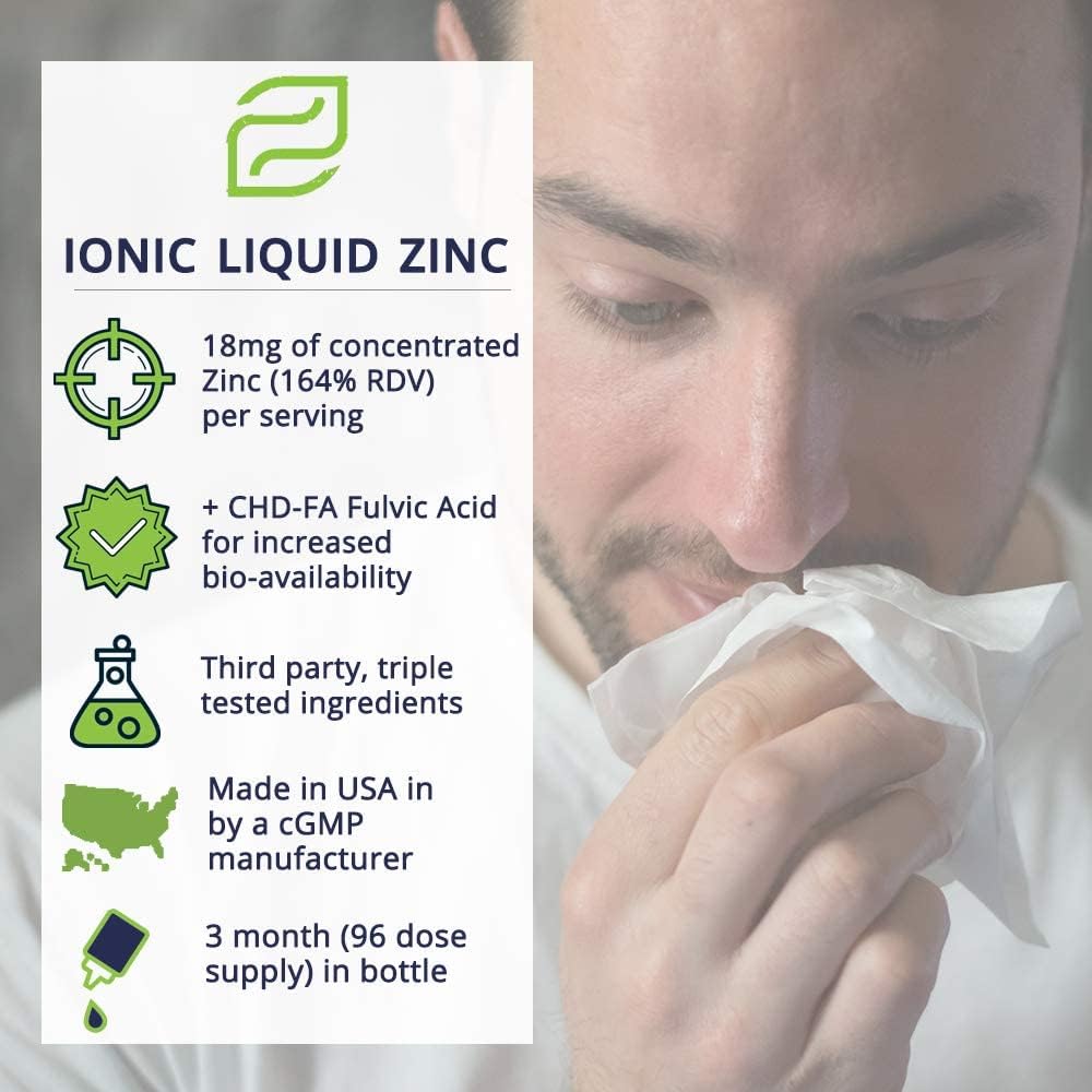 Liquid Ionic Zinc Supplement – Supports Immune Health & Energy Production – Maintains Skin and Cellular Health – 3-Month Supply