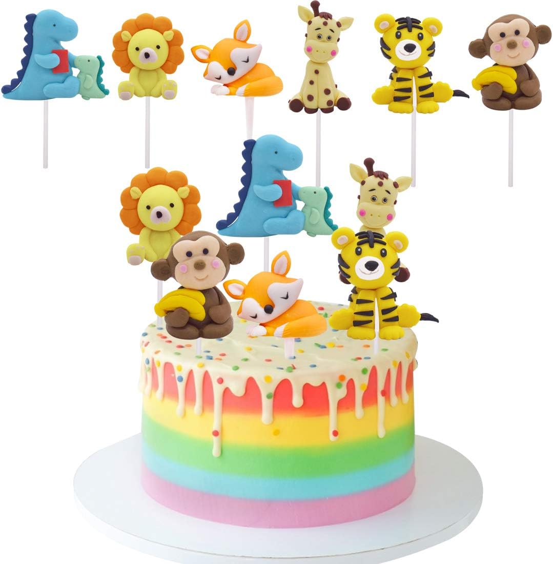 Cupcake Toppers Lindo Selva Temática Animales Mini Juego de Figuras Niños Mini Juguetes Baby Shower Fiesta de cumpleaños Pastel Decoración Suministros 6 piezas