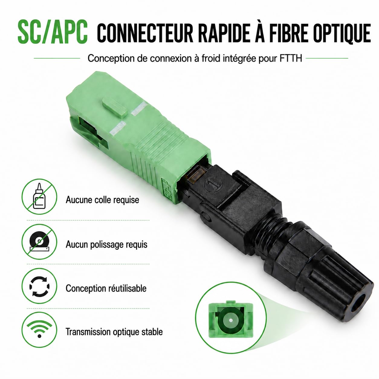 100PCS Connecteur Rapide Fibre Optique Froid, FTTH Connecteur pour câbles Rapide Type Flip, SC adaptateurs pour Connecteur Fibre Optique Monomode, avec Fil de Cuir Intégré pour Réseau CATV