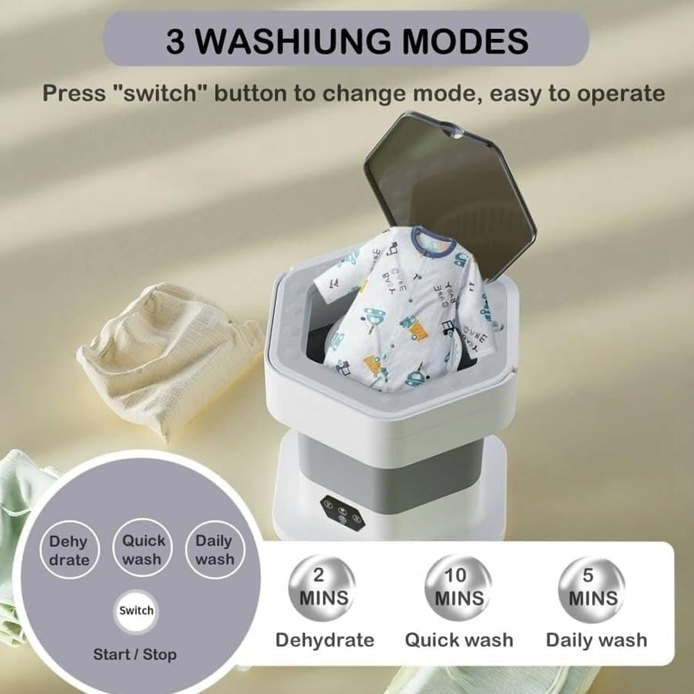 Mini Lave Linge Portable, Mini Machine à Laver Portable 8L avec Panier égouttoir 3 Modes Commande Tactile Intelligente Poignée Escamotable Purple