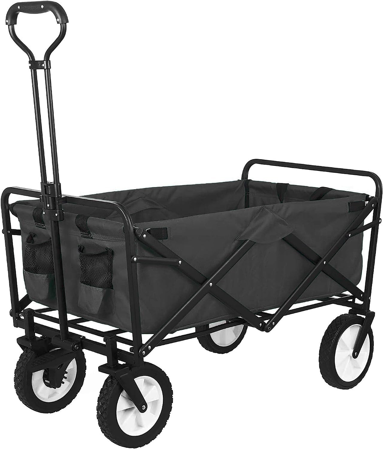 Heavy-duty Wagon Trolley Cart - Foldable Trolley for Shopping, Camping, Beach, Picnic | Shopping Trolley with Adjustable Handle and 360° Wheels | Multipurpose Camping trolley (Black)
