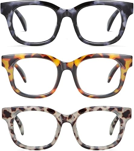 Miniatura 1 de bullabulling Paquete de 3 lentes de lectura de gran tamaño estilo Oprah para mujeres y hombres, bisagras de resorte, bloqueo de luz azul, lectores