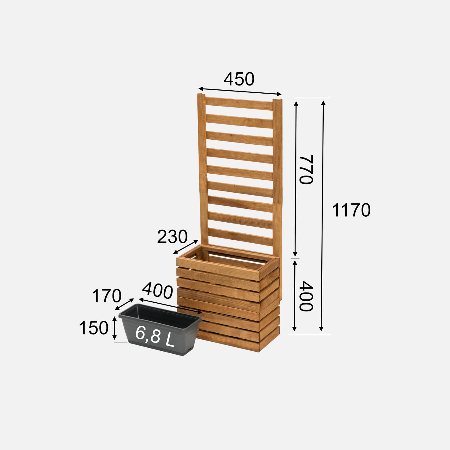 Blumenkasten Holz Rankgitter 45x23x117cm - Balkonkasten