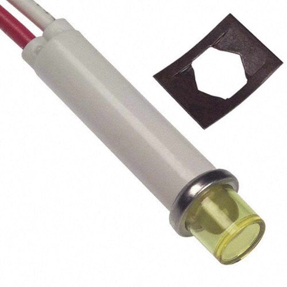 VCC 2191 Series LED Panel Mount Indicator Light with Wire Leads and Round Flat-Top Lens, 0.310-Inch/7.87mm Diameter, 24 Volt, Yellow