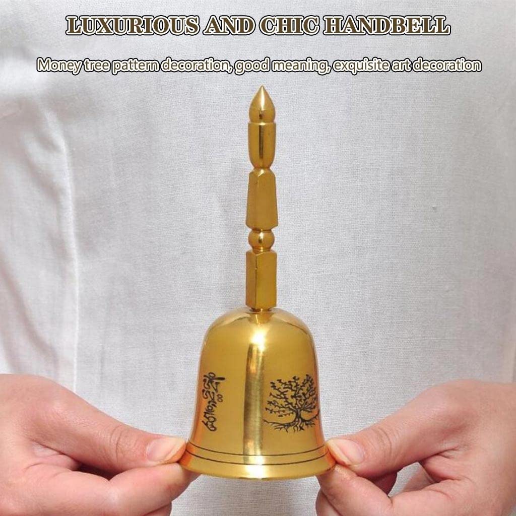 Handglocke, Messing-Handglocke, Hochzeitsglocken, luxuriöse handgefertigte Kupfer-Handglocke, Geldbaum-Muster, Dekoration, Service-Glocke, gute Bedeutung/Geschenk ( Color : Golden , Size : 6.1*2.5inch