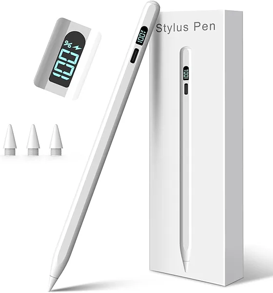 iPad Pencil 2025-2018, LED Display Fast Charge Stylus Pen with Palm Rejection & Tilt Sensitivity, Compatible for iPad A16 11/10/9/8/7/6, Pro 11"/12.9"/13''/M4, Air M3/M2/5/4/3, Mini 7/6/5