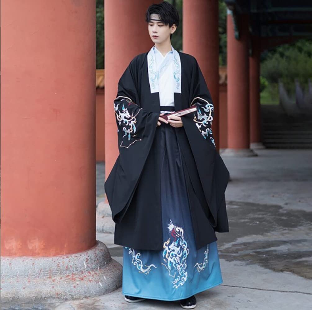 Sukienka Hanfu w stylu rycerskim, chińska sukienka Hanfu mężczyźni chiński starożytny haft Hanfu męski przebranie na karnawał Hanfu strój(4X Large)