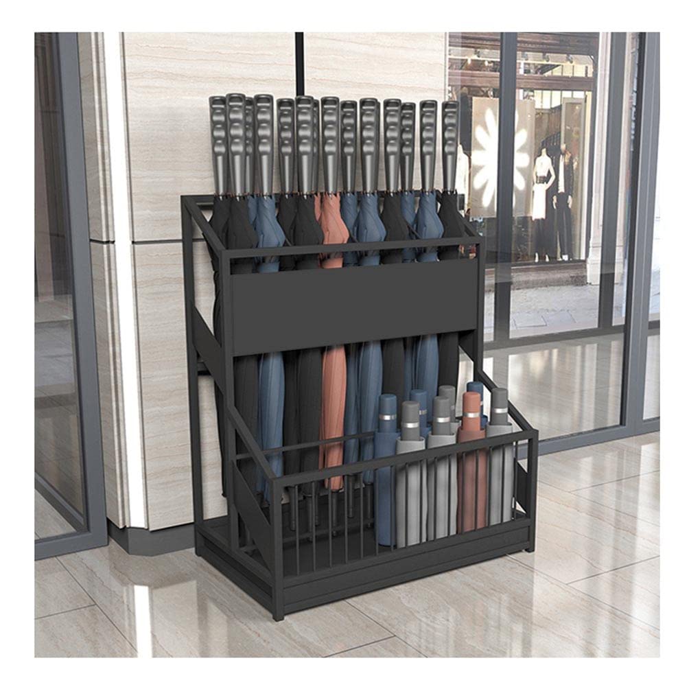 WQPMNYG Large Metal Umbrella Stand Rack with Drip Tray - Commercial Umbrellafor 30-50 Umbrellas Black - Ideal for Hallway & Entryway (68x32x70cm)