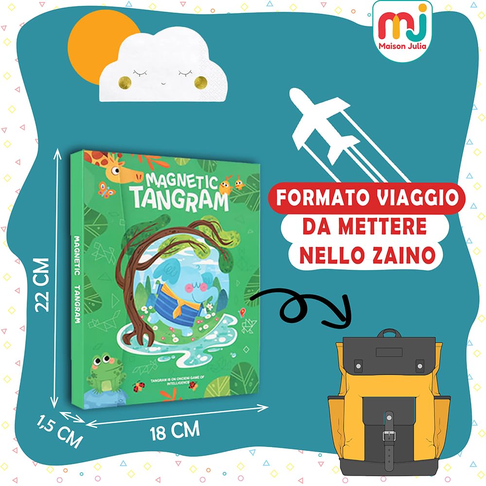 Tangram Magnetico - Gioco per bambini dai 3 anni - Gioco di viaggio per bambini - Rompere testa - Logica -Apprendimento Forme geometriche Colori - Regalo Natale Compleanno - Montessori