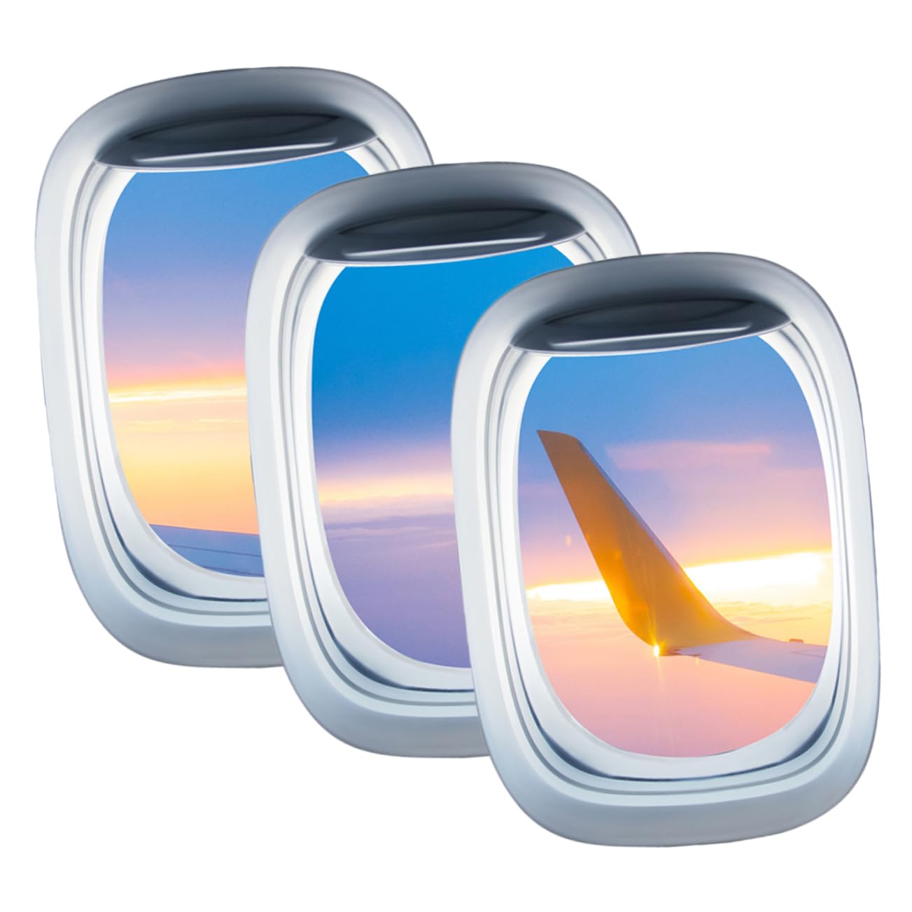 HOMSFOU 9blätter Kreative Flugzeugfenster Wandsticker Selbstklebend Landschaftsdekor Wandaufkleber Für Wohnzimmer Schlafzimmer Und Badezimmer Simulierte Fensterbilder Aus Langlebigem