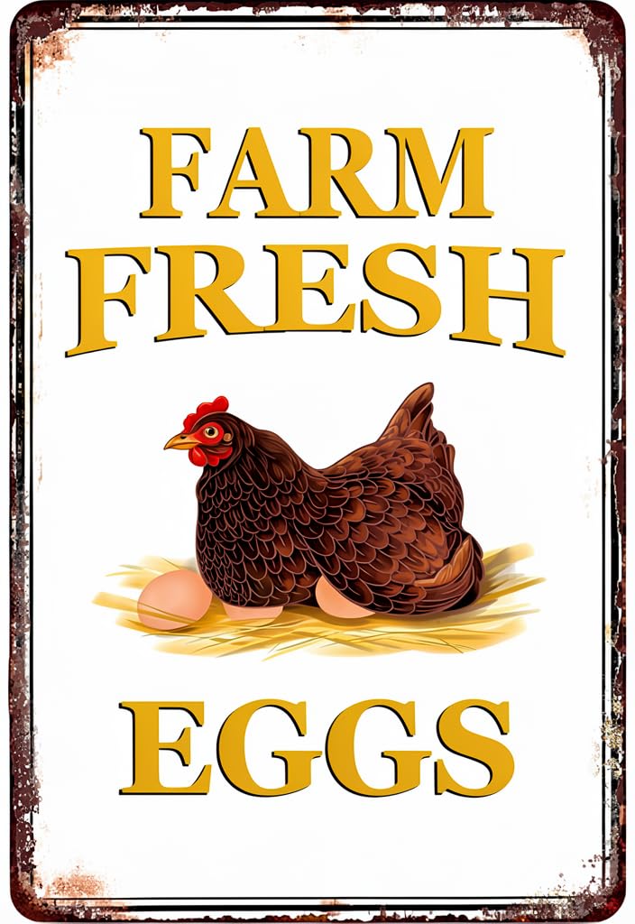 peiyeety Farm Fresh Eggs Tin Sign 12x8 Inch Vintage Metal Wall Decor Rustic Chicken Hen Farmhouse Kitchen Sign for Home Decor Country Barn Giving Gifts