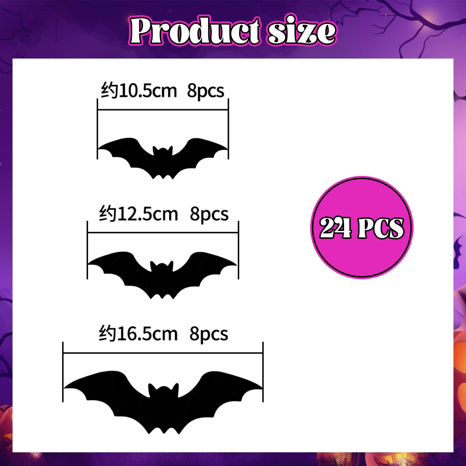 Halloween Decoration, Pack of 24 LED Purple Bat Decoration, Halloween Decoration, Outdoor 3D LED Purple Bat Decoration - Image 2