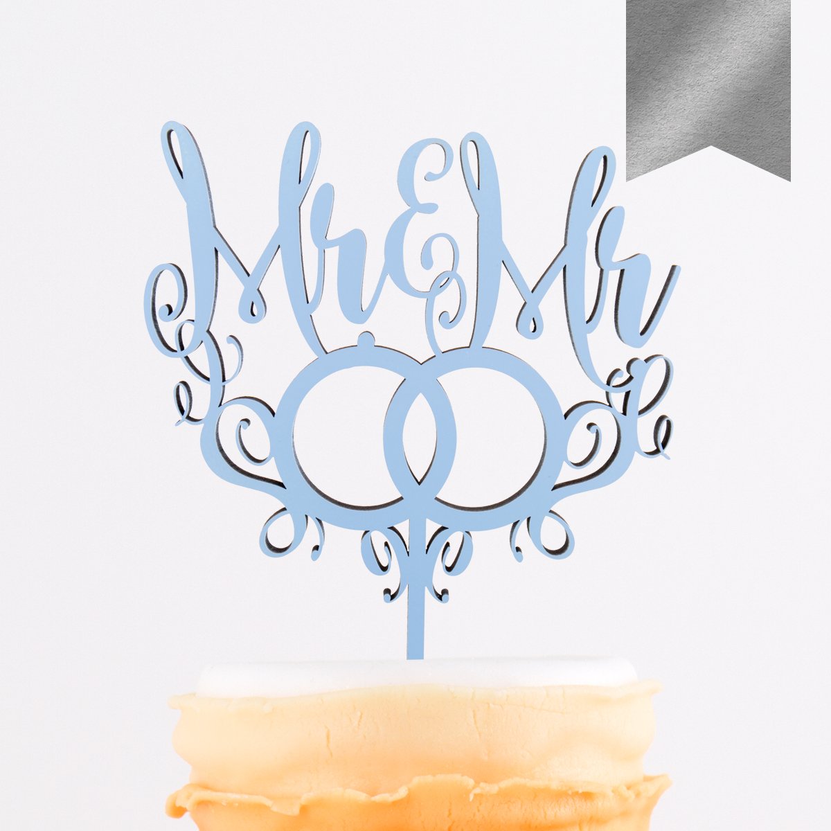 KLEINLAUT 3D-Schriftzug Cake Topper Mr. & Mr. mit Ringen in Größe: 25 x 31,0 cm - Dekobuchstaben - 32 Farben zur Wahl - Silber