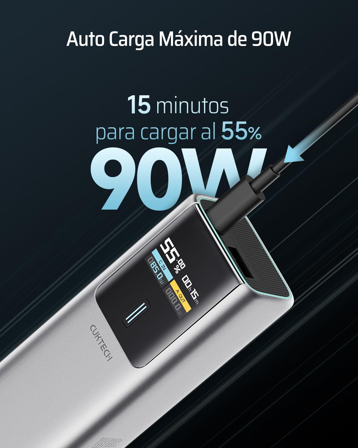 CUKTECH 10 Power Bank 10000mAh, Portatil PD3.0 Power Bank con Pantalla Digital TFT, 100W Bateria Externa Carga Rapida Compatible con iPhone 15/14/13 Series,Samsung Galaxy S23/S22,iPad Air/Pro,Xiaomi