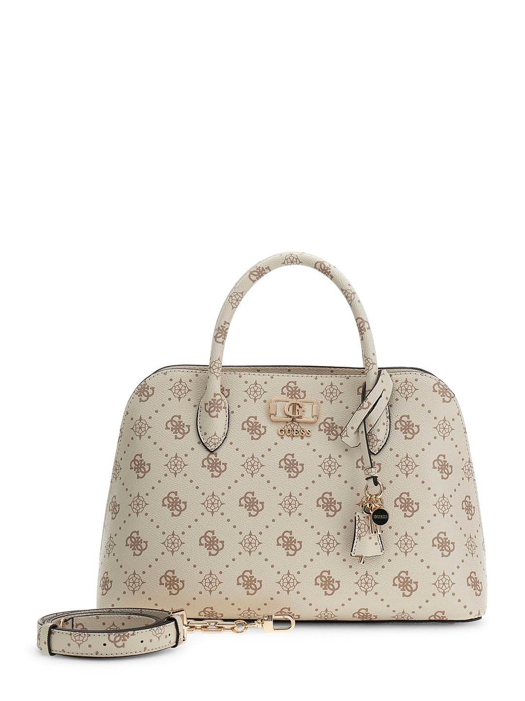 GUESS bolso bandolera Emelie Logo Two Comp Satchel Vanilla Logo crema