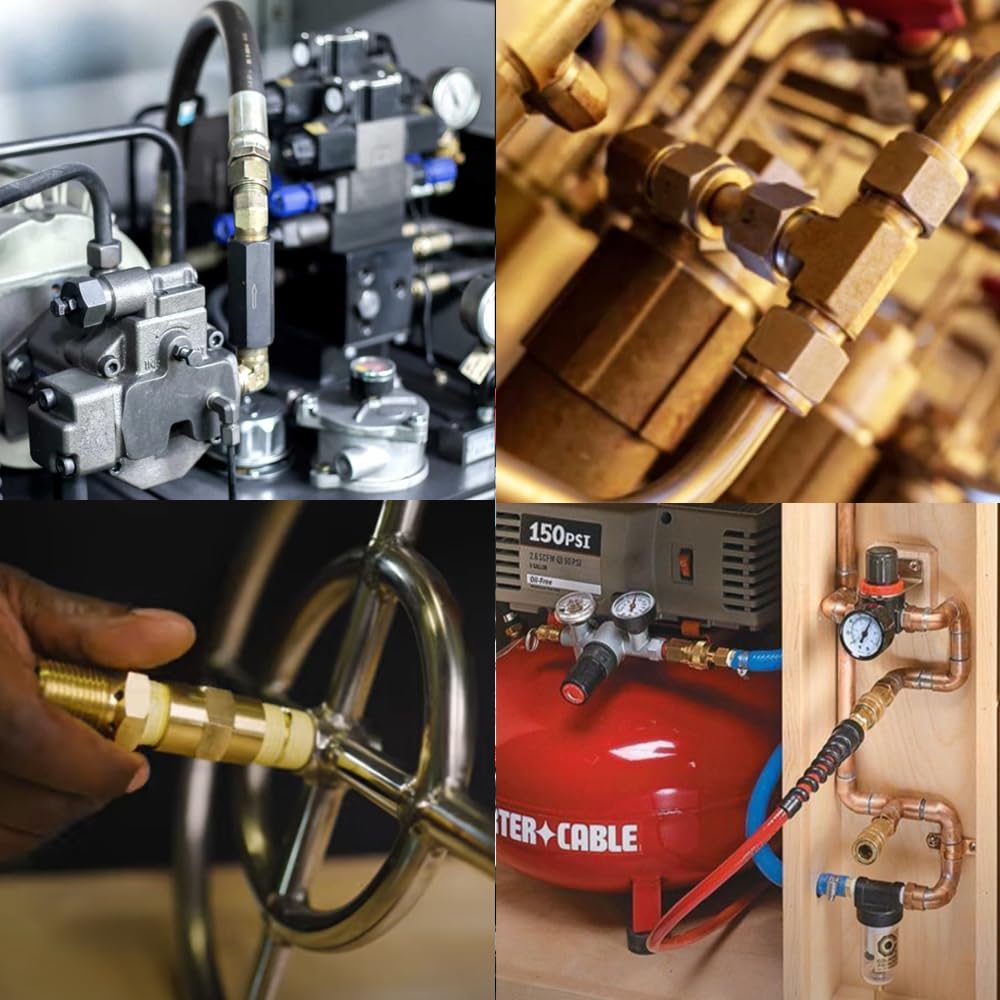 Female T-Connector Brass Pipe Fitting, 1/2" NPT 3 Way Tee Hose Adapter for Air, Fuel, Oil, Water Pipe Connection