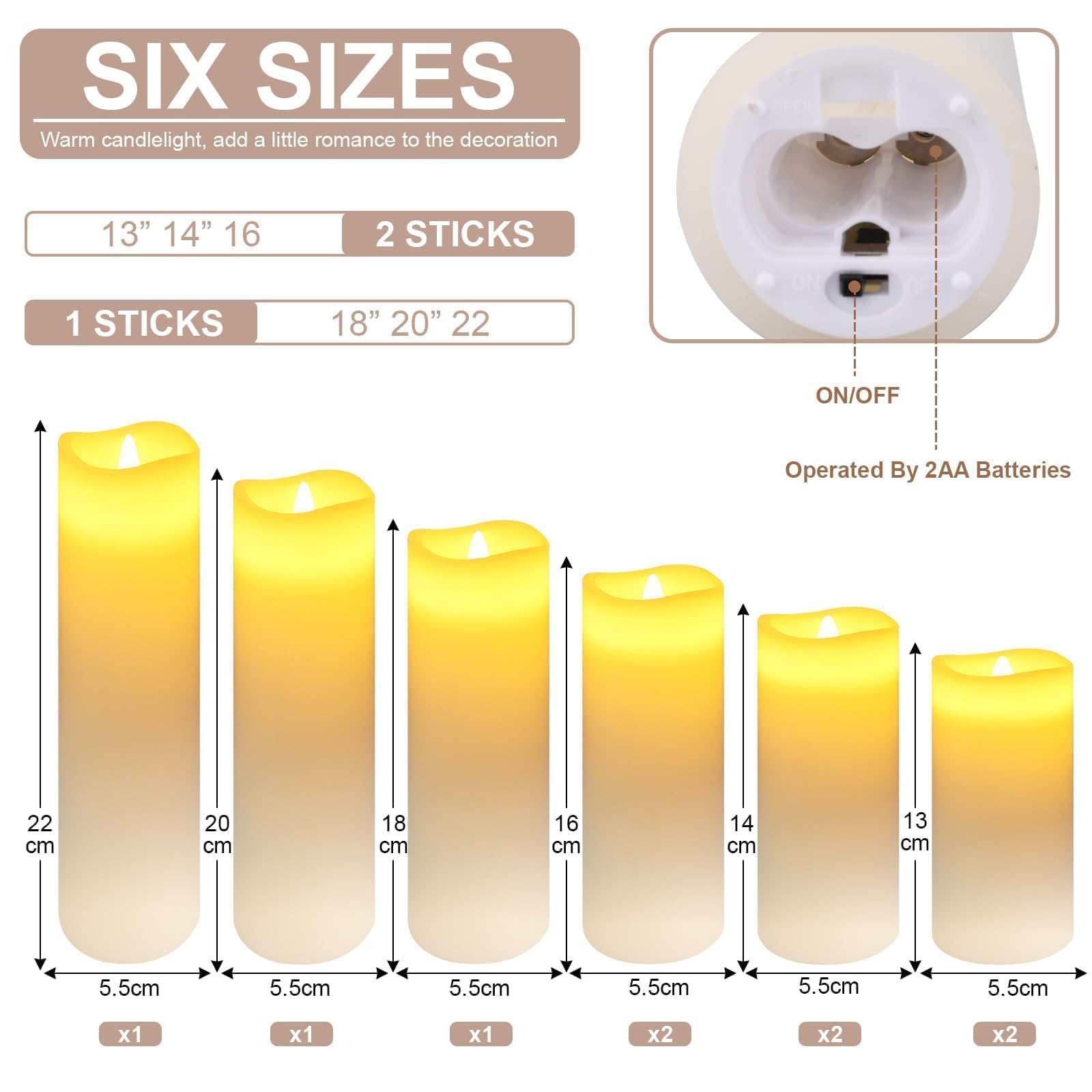 UCAMP Velas LED,Pack de 9 LED Velas sin Llama,Llama Parpadeante (13/14/16/18/20/22cm),Velas sin Llama,Cera real,con Mando a Distancia y Temporizador Velas Decorativas de pilas