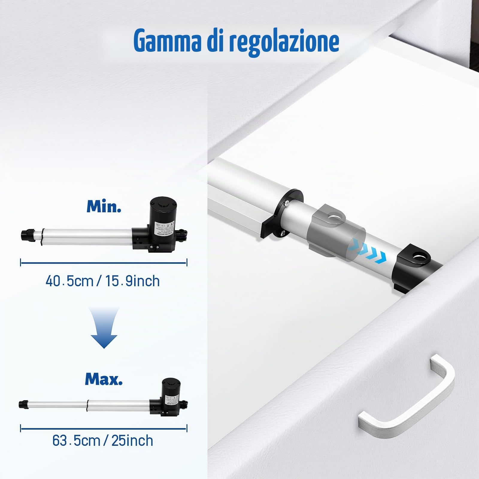Attuatore lineare 6000N Attuatore lineare DC 24V Motore 230mm Attuatore elettrico reclinabile Motore 38-61cm Max. pressione/trazione 600KG