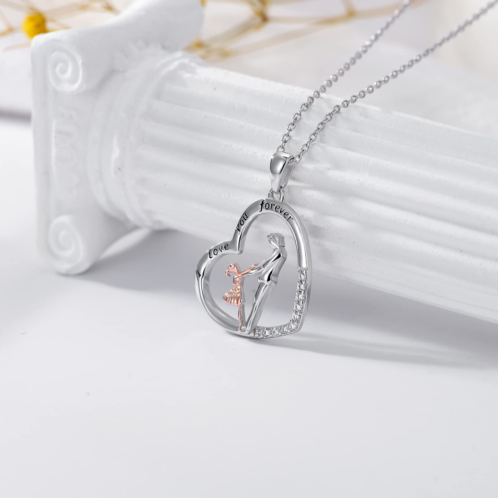 ROMANTICWORK Father Daughter Necklace Sterling Silver from Dad I Love You Forever Heart Pendant Jewellery Birthday Gifts for Girls