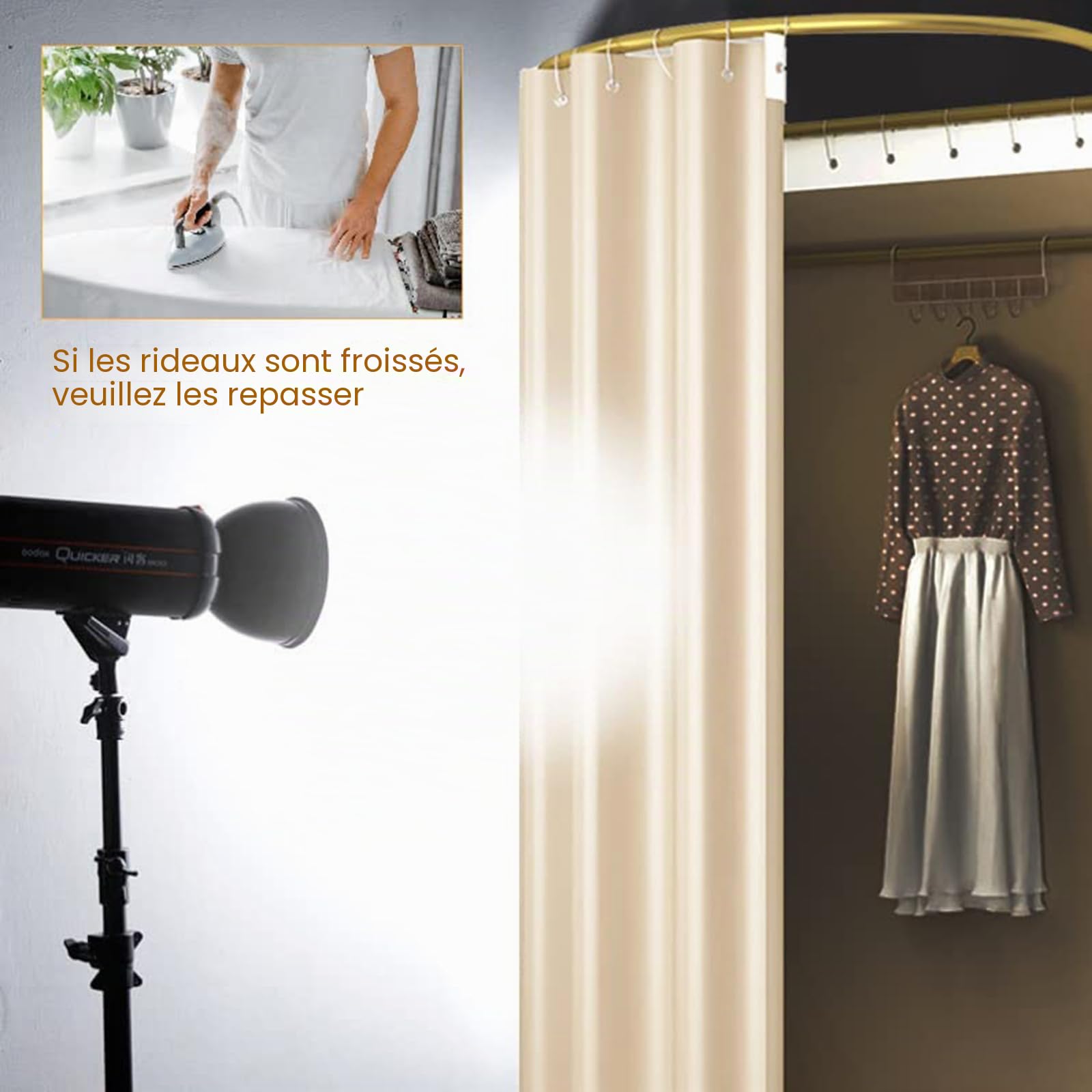 Madamera Cabine d'essayage Portable pour Magasin, Cabine d'essayage avec Rideaux Pare-Soleil pour Plus d'intimité, adaptée aux magasins de vêtements, aux centres Commercial et Burea (Beige)