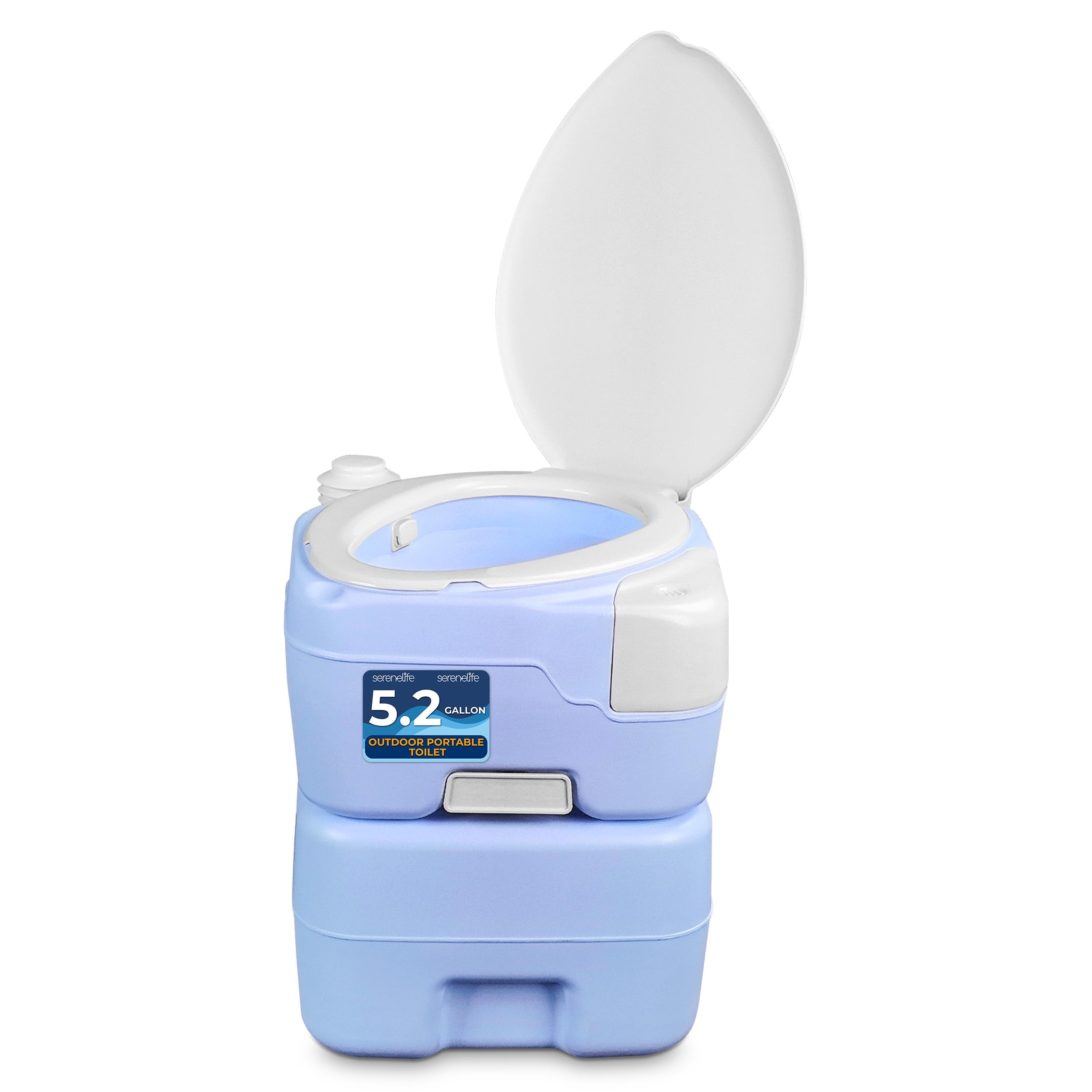serenelife 5.2 gallon portable camping toilet with plastic funnel, hand spray, diagonal seat and mobile holder for adults, portable potty for camping, hiking, roadtrip, car, tent