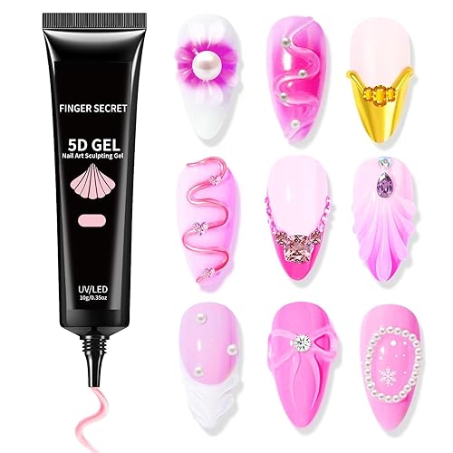 Gel para esculpir uñas 5D color rosa 3D arte y pegamento para esculpir puntas de uñas, no se limpia gel transparente, perfecto para diseños de