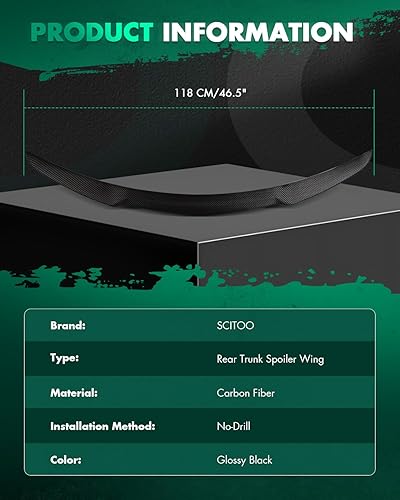 Miniatura 79 de SCITOO Spoiler Wing GT Style Universal 52" ABS Brillante Carbono Aspecto Trasero Alerón Alerón