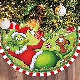 48 Inch Christmas Tree Skirt - Soft and Funny Farmhouse Christmas Tree Collar with Red & Green Trim Decor Xmas Holiday Decoration (Style A)