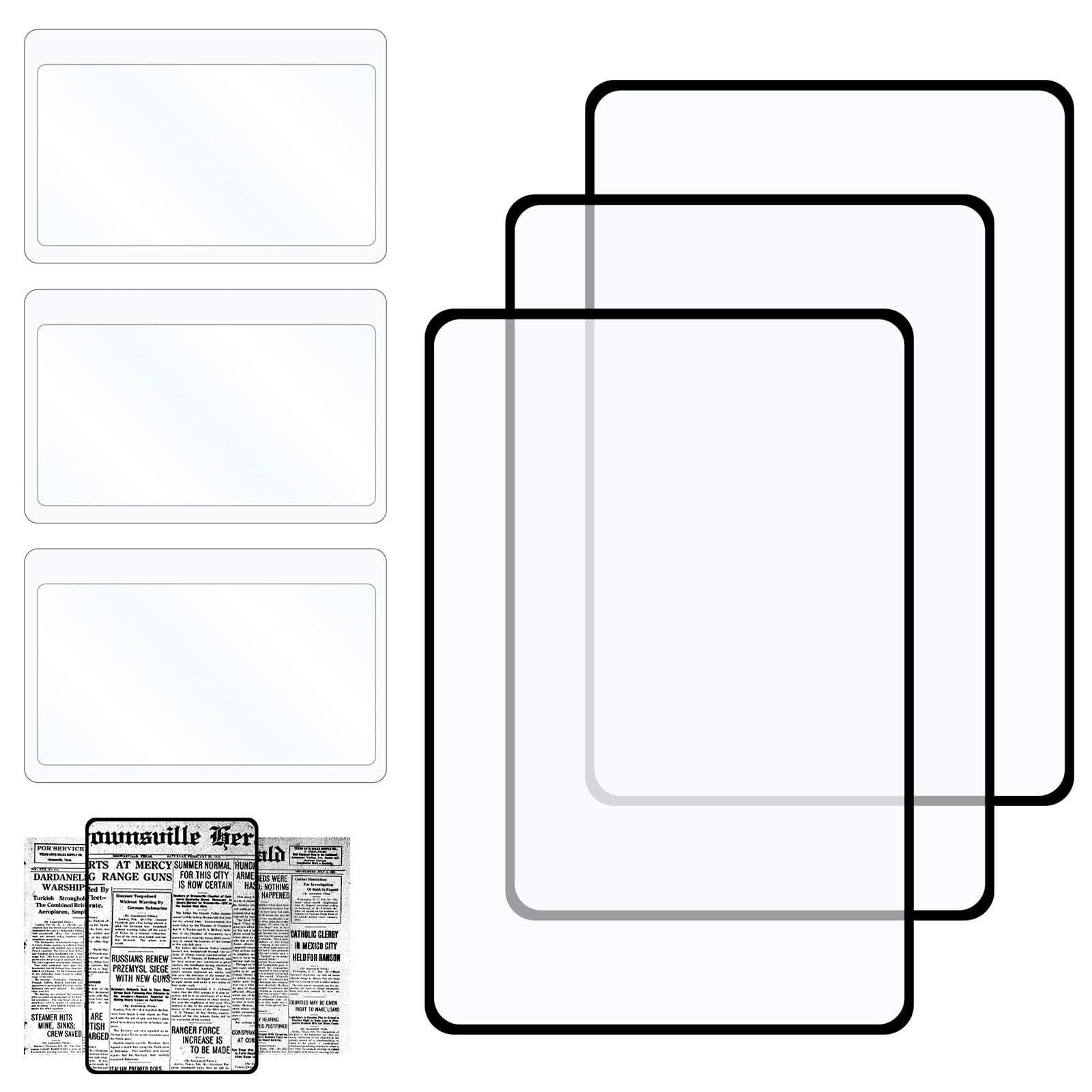 6 lupas de página completa, 3 lupas de página completa, lente Fresnel de plástico para personas mayores y personas con baja visión, lectura de impresiones pequeñas, mapas y libros, lupas rectangulares