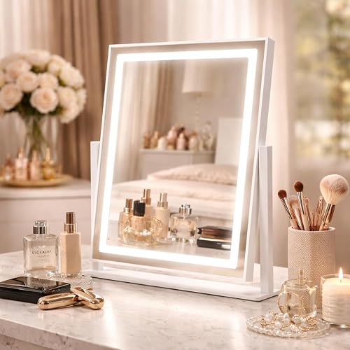 Hollywood Vanity Mirror with Lights, Lighted Makeup Mirror with 5X Magnification Mirror, 360°Rotation Touch Control 3 Color Lighting for Desks Bedroom Dressing Room
