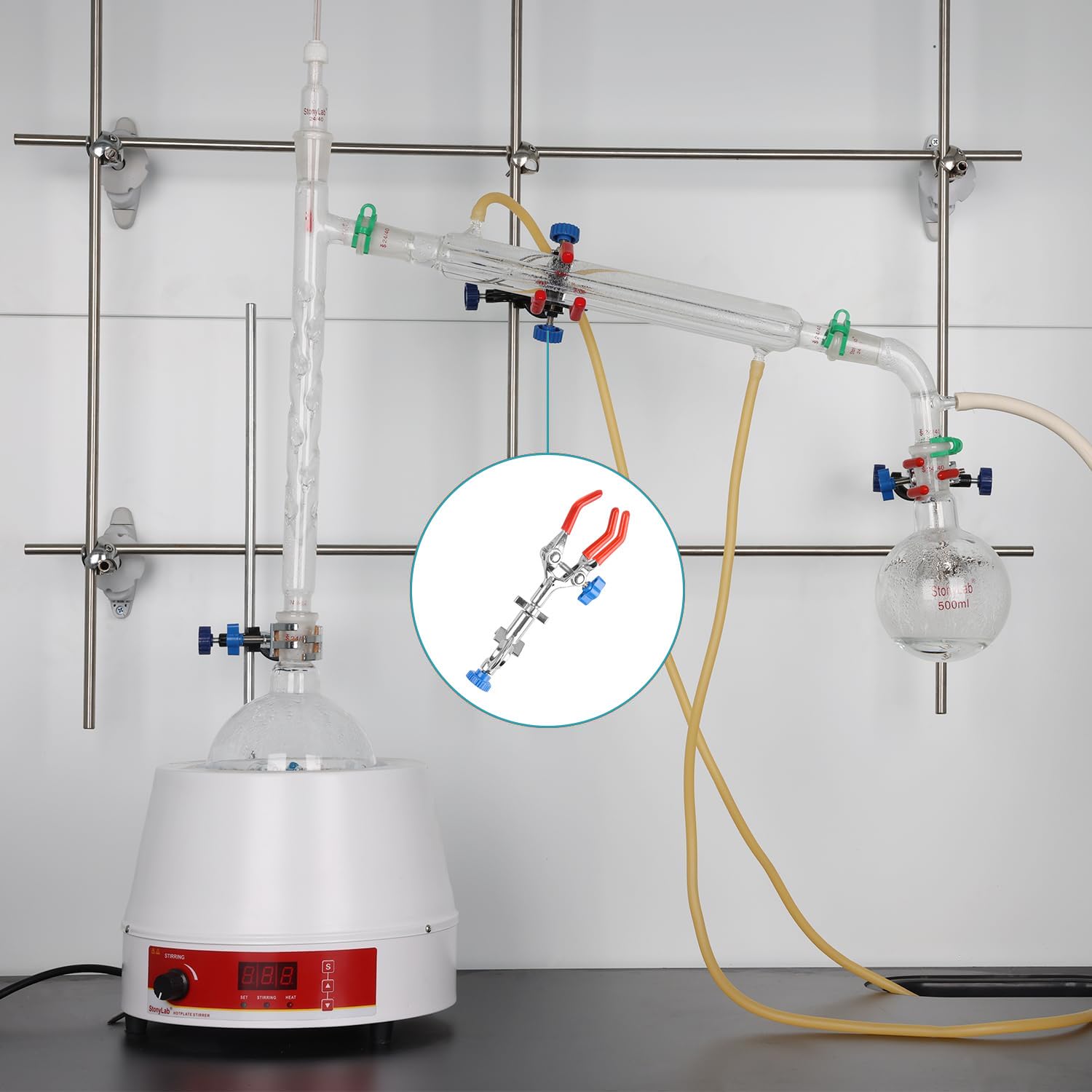 stonylab Pince Pivotante à 3 Branches, Robuste Pince Simple Réglable Multipurpose à 3 Branches Pivotante à 360 Degrés Revêtue de Caoutchouc avec Tête de Support pour Usage en Laboratoire