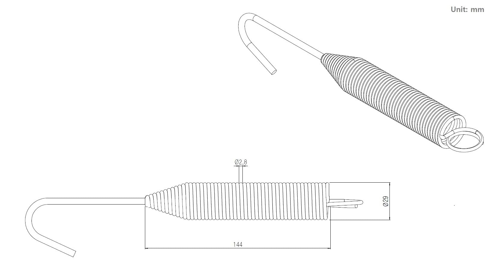 Tonbag, 4 molle di estensione da 29 mm x 144 mm, estensione a molla da 2,8 mm, in acciaio zincato e gancio girevole a molla in acciaio zincato