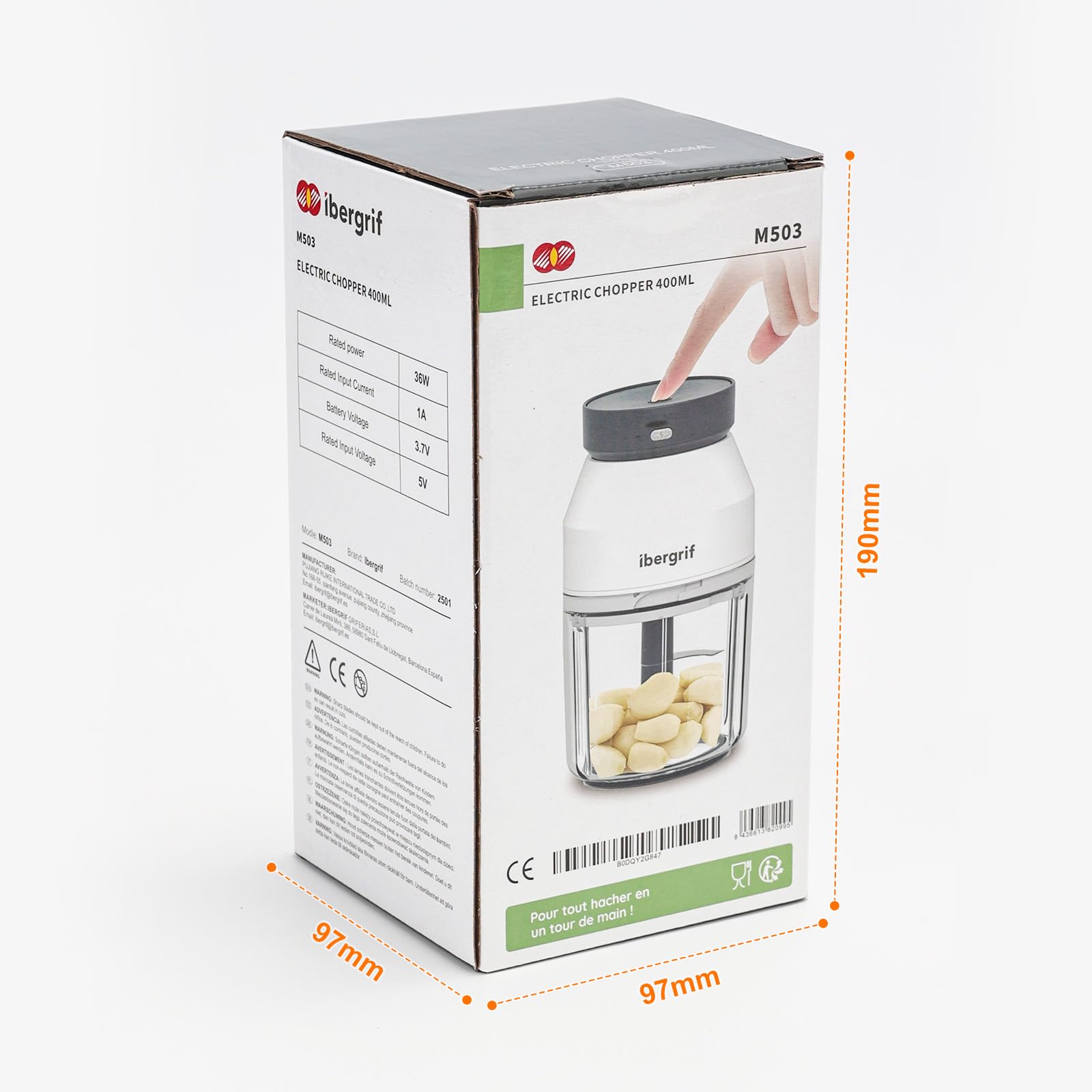 Ibergrif M503 Mini Tritatutto Elettrico, Robot Tritatutto da Cucina 400ml, Ricarica USB, Multifunzione, Portatile Tritatutto da Cucina Elettrico per Verdura, Frutta, Carne e Integratore per Bambini
