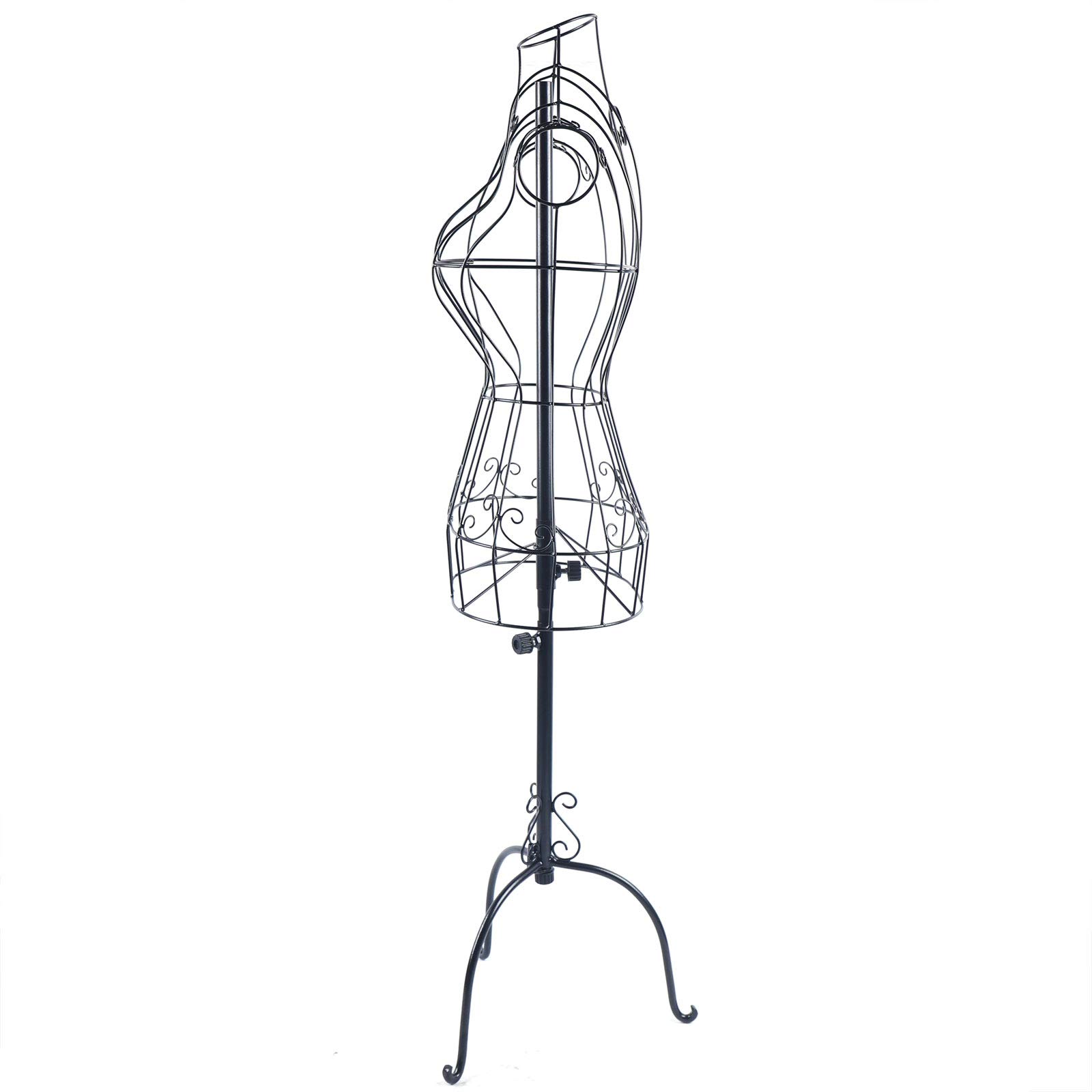 Manichino in metallo, per bambola, in filo di ferro, da donna, colore nero, altezza regolabile 140-170 cm