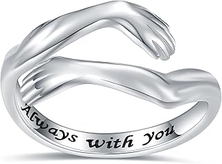 925-Sterling-Silver Adjustable Hug Ring for Women - White Gold Plated Hand Hugging Hug Rings Birthday Christmas Jewelry Gifts for Teen Girl Mom and daughter