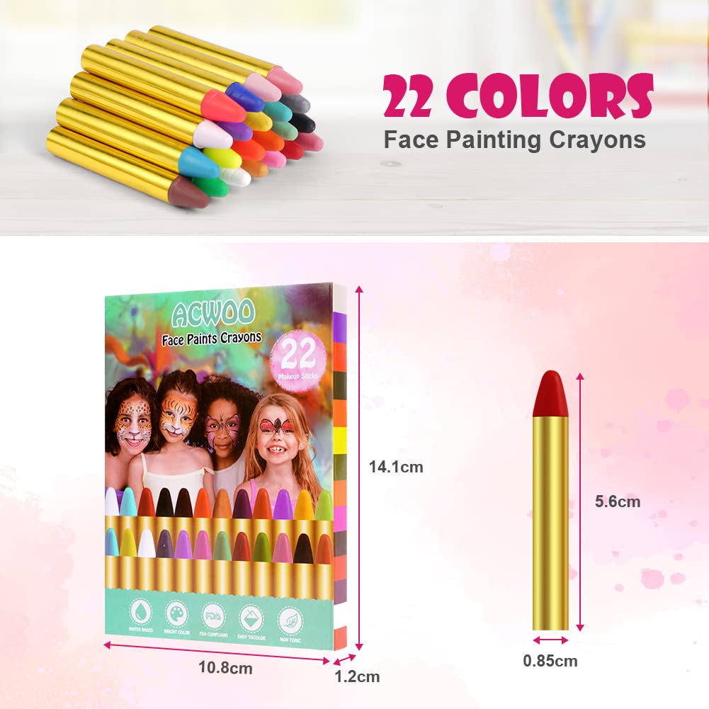ACWOO Body Painting, 22 Colori Face Painting, Kit Pittura Pancia Face Painting Trucchi, Coloranti Naturale e Sicuro, Feste, Trucco Make-up, Halloween