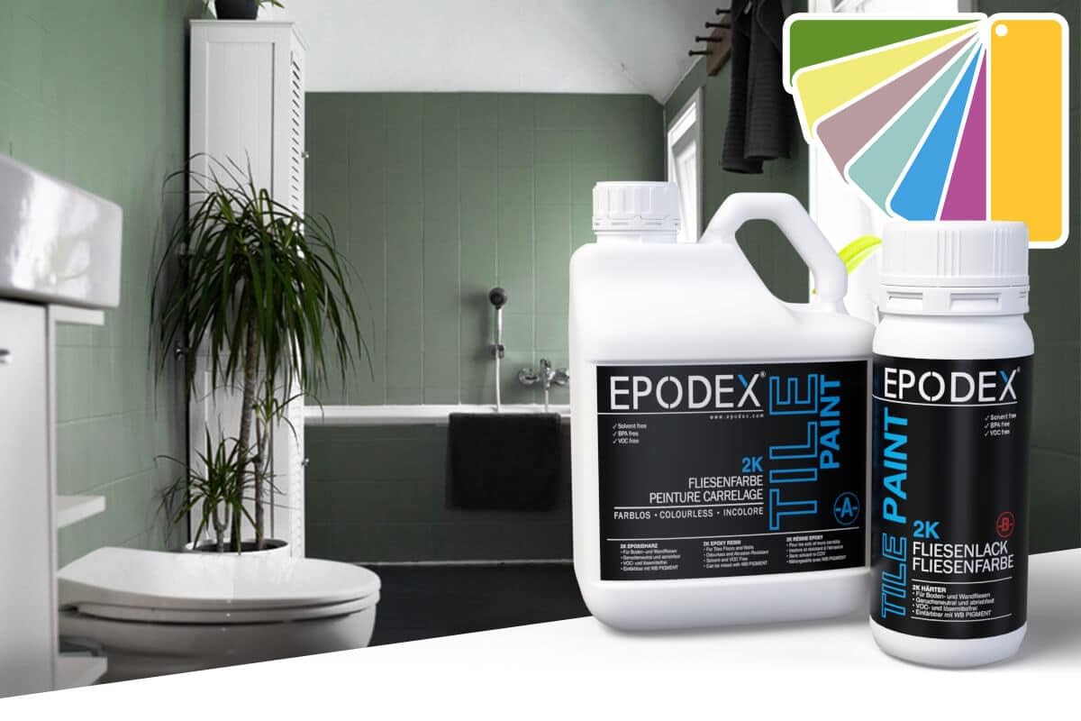 EPODEX® Lakier do płytek, 2-karatowy, do łazienki, kuchni, 45 kolorów, biały, kolorowy, neutralny zapach, nie zawiera rozpuszczalników, odporny na ścieranie, 1,8-60 kg
