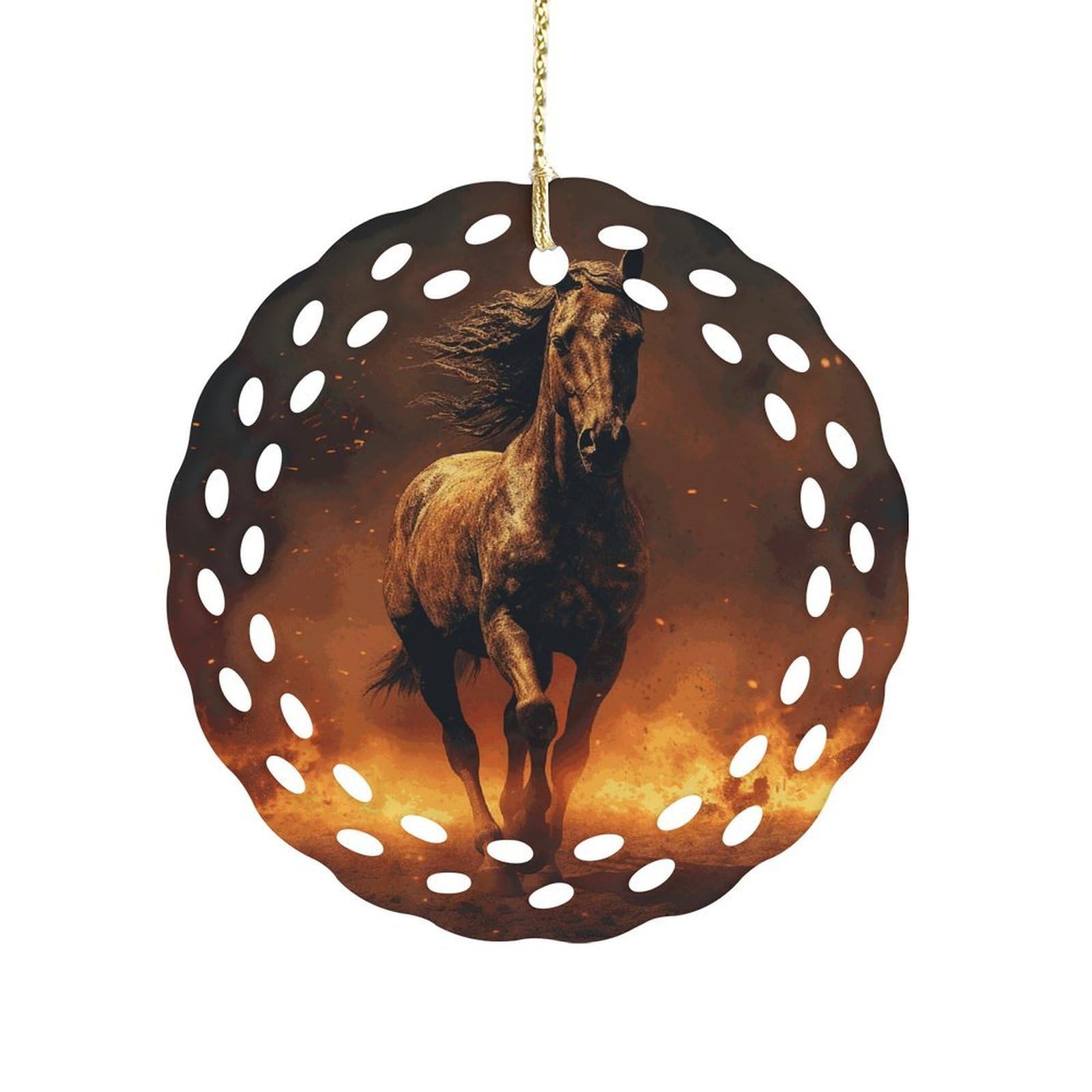 Fodpand Women's Style Flame Horse Ceramic Ornament For Home Decor 3.2" Round Tree Decoration Christmas Ornaments For Men Double-Sided Design