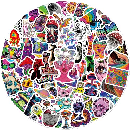 100 Pieces Trippy Stickers Cool Psychedelic Aesthetic Stickers Waterproof Vinyl Gifts for Phone Water Bottle Luggage Laptop Adults Teens