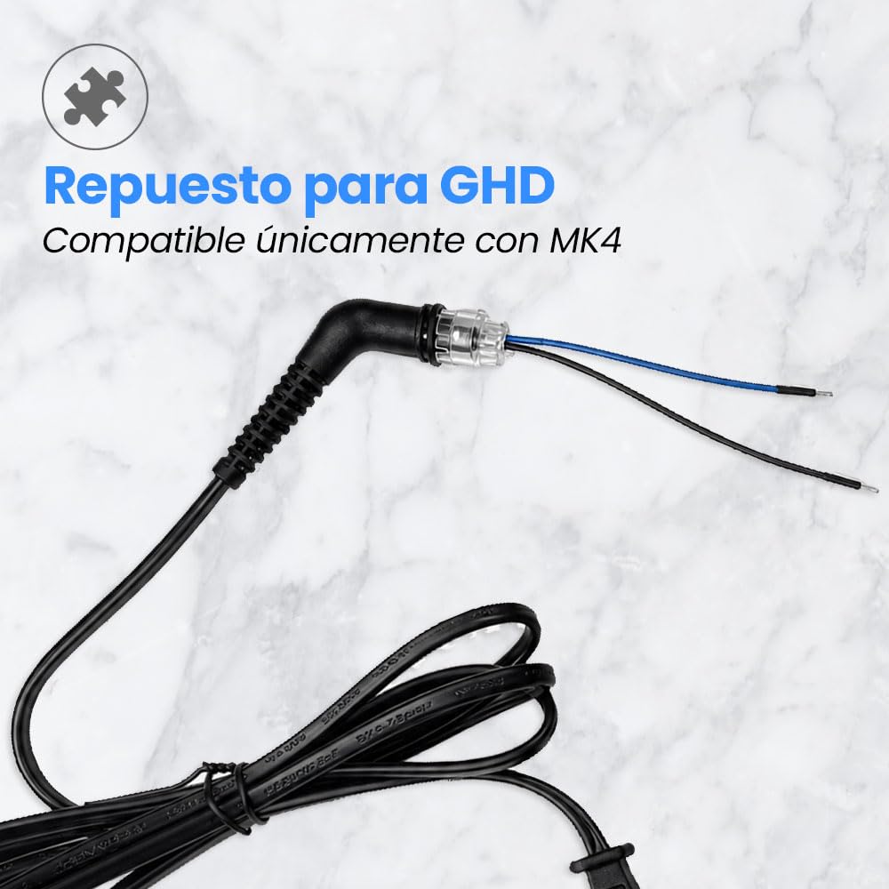 Anakel Home Repuesto Cable de Alimentación Compatible con Plancha de Pelo GHD MK4 | Cable Giratorio 360º con Enchufe Europeo | Cable de Sustitución Negro 1,50 m