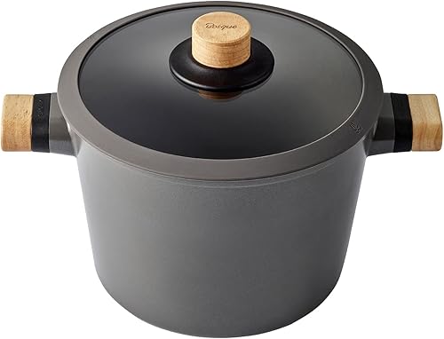 Dr.Hows Bosque - Olla antiadherente de 8 pulgadas con tapa de cristal, cacerola mediana con dos asas de madera de roble, revestimiento antiadherente