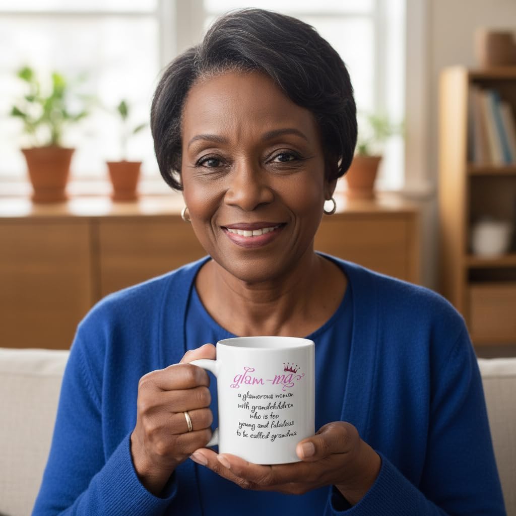 Funny Grandma Theme Ceramic Coffee Mug Glam-ma Definition Great Mother’s Day Gift Idea Grandparents Day Christmas Birthday Gift for First Time Grandmother Granny Tea Cup 11 oz White - Image 6