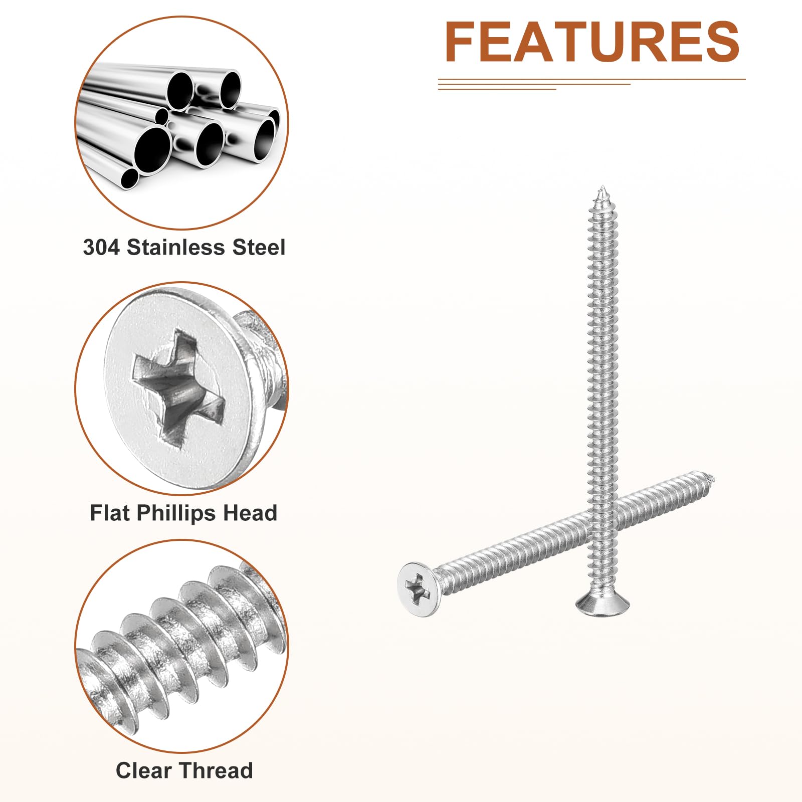 DTGN 20Pcs M5x75mm Flat Head Wood Screws, 304 Stainless Steel Phillips Self Tapping Screws - Good for Woodworking Furniture - Silver - Image 4