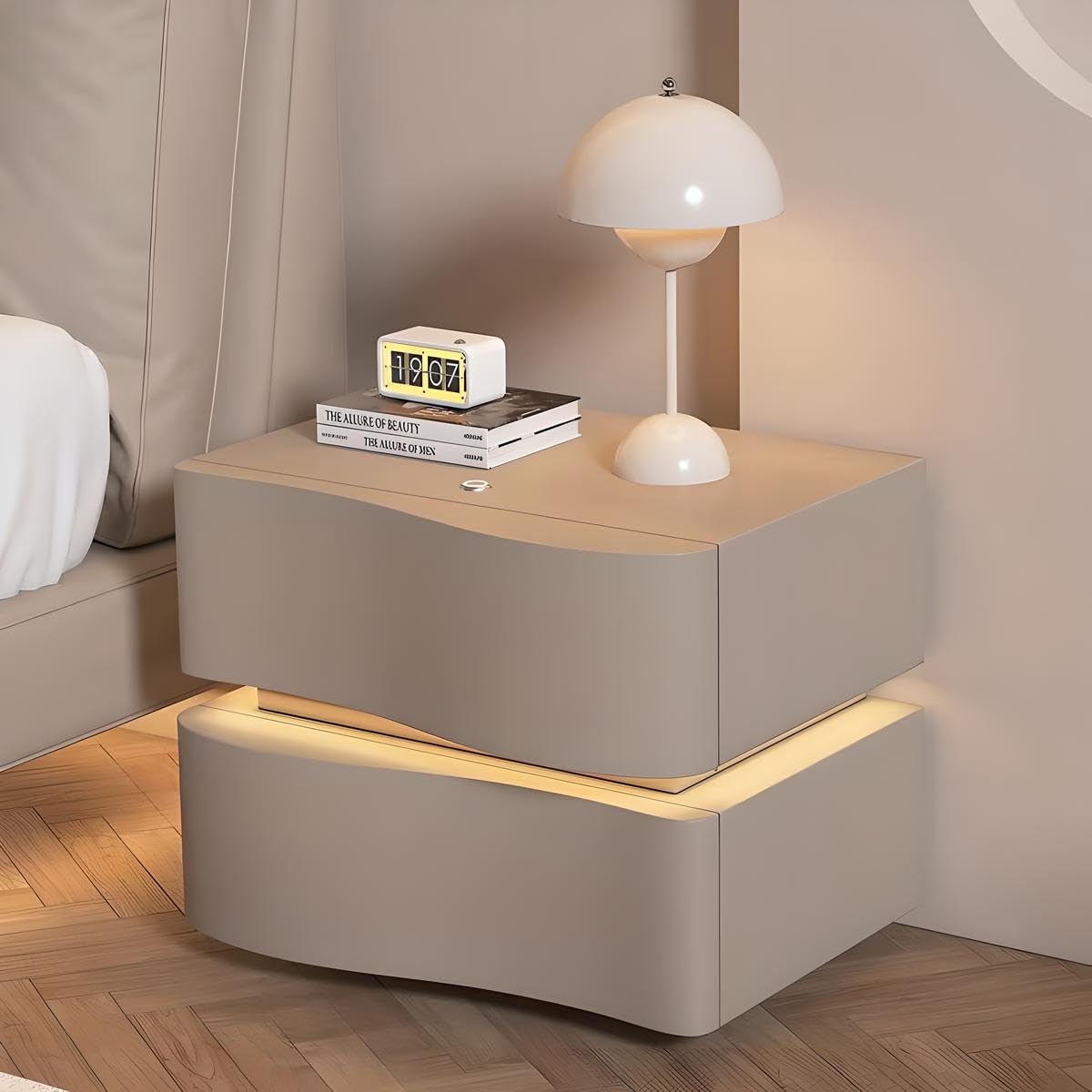 洗練された天然木製サイドテーブル ナチュラル 木製 ナイトテーブル